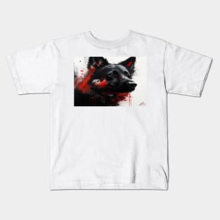 Abstract Splash Painting Of A Dog In Black And Red Colours Kids T-Shirt